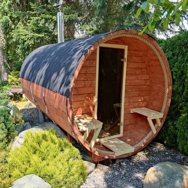 Sauna beczka 3,5×2 - przedsionek otwarty/zamknięty