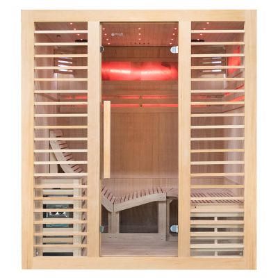 Sauna sucha z piecem EA4-L z leżanką i ręcznie wykończonym wnętrzem