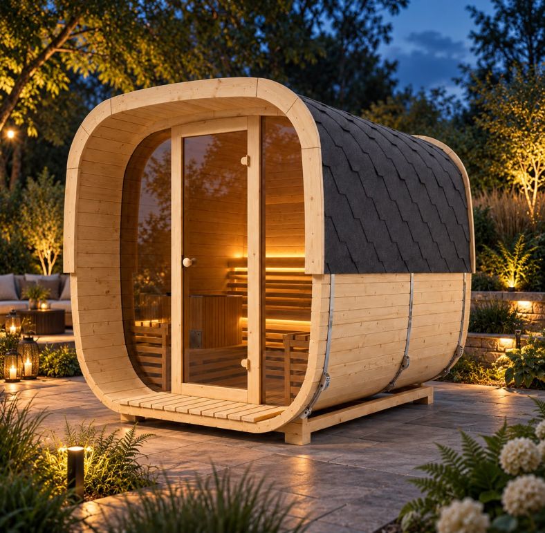 Sauna ogrodowa Quadro Glass Maxi 200 × 240 cm z przedsionkiem