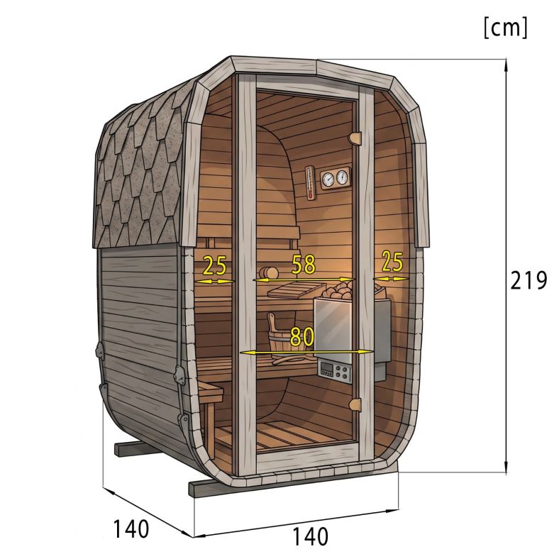 Sauna ogrodowa Quadro Glass Mini 140 × 140 cm