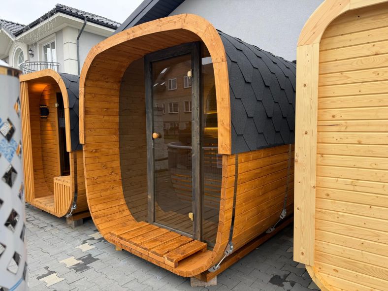 Sauna ogrodowa Quadro Glass Maxi 200 × 240 cm z przedsionkiem