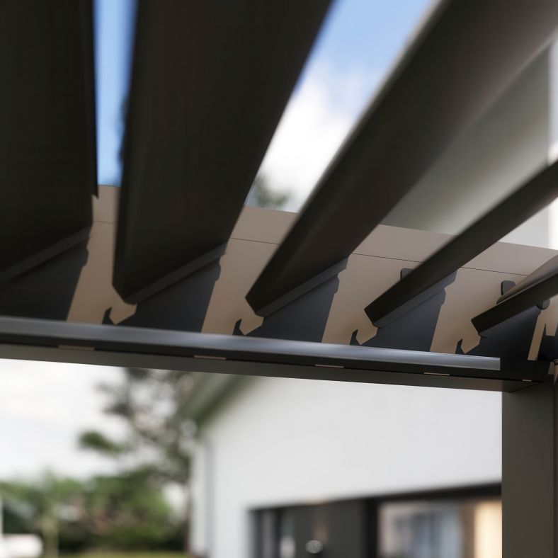Pergola tarasowa Elite Lux Horizon 311x403 cm Antracyt z jasnymi lamelami