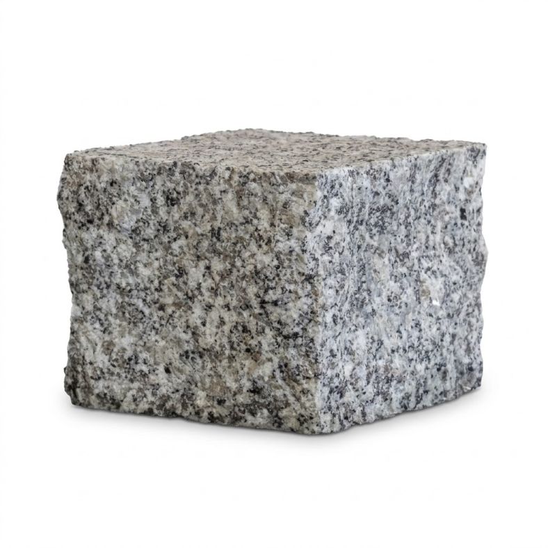 Kostka granitowa szara cięto łupana płomieniowana 10/10 grubość 6 cm