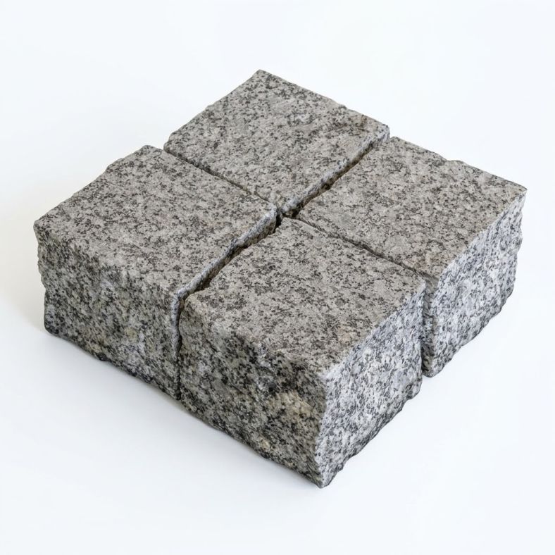 Kostka granitowa szara cięto łupana płomieniowana 10/10 grubość 6 cm
