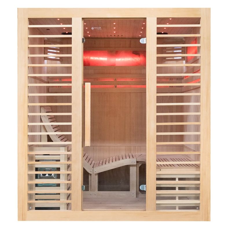 Sauna sucha z piecem EA4-L z leżanką i ręcznie wykończonym wnętrzem