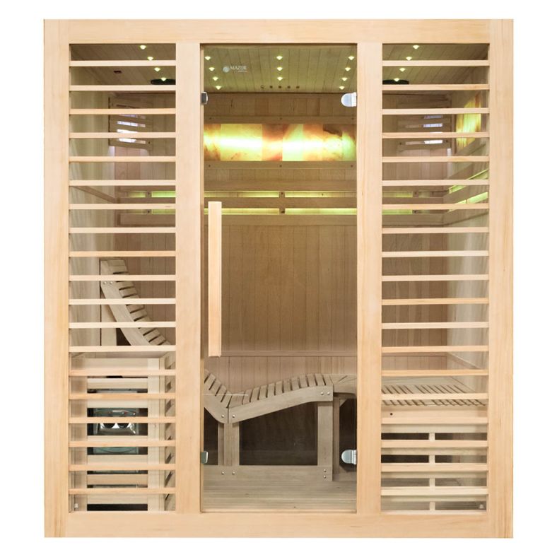 Sauna sucha z piecem EA4-L z leżanką i ręcznie wykończonym wnętrzem