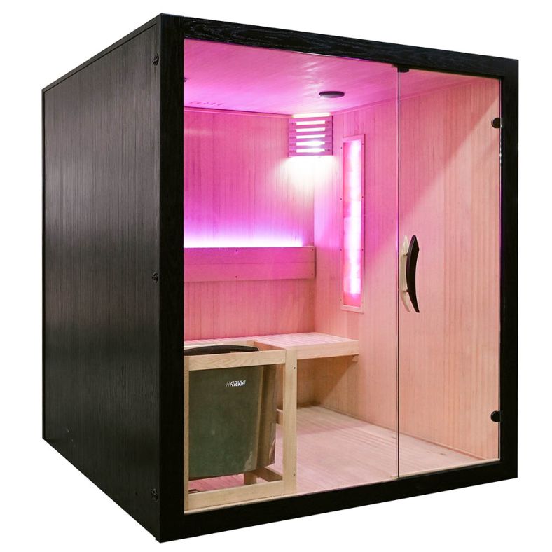 Sauna sucha z piecem EA4S LUX czarna 180 × 180 cm
