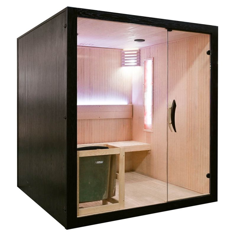 Sauna sucha z piecem EA4S LUX czarna 180 × 180 cm