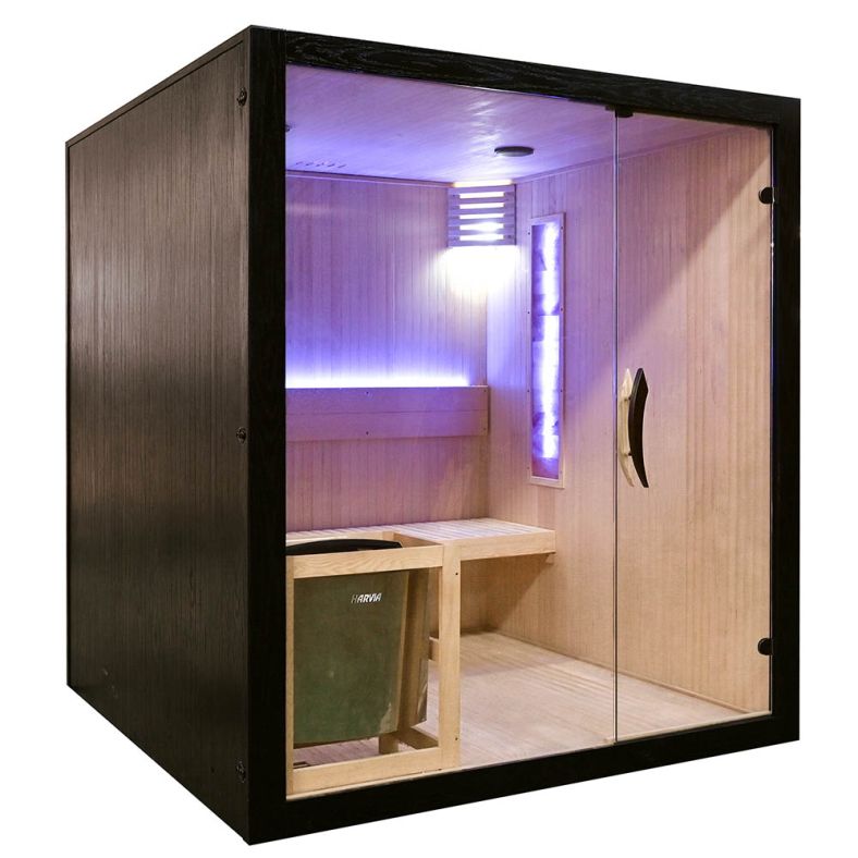 Sauna sucha z piecem EA4S LUX czarna 180 × 180 cm