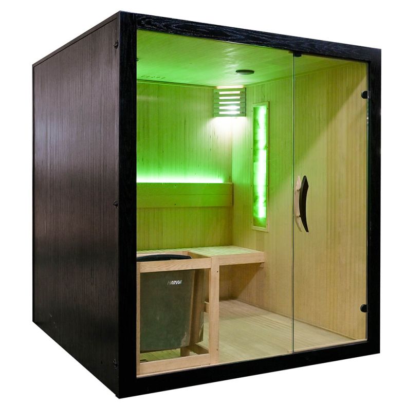 Sauna sucha z piecem EA4S LUX czarna 180 × 180 cm