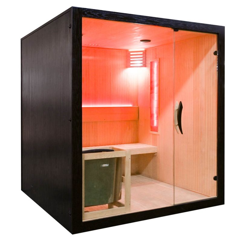 Sauna sucha z piecem EA4S LUX czarna 180 × 180 cm