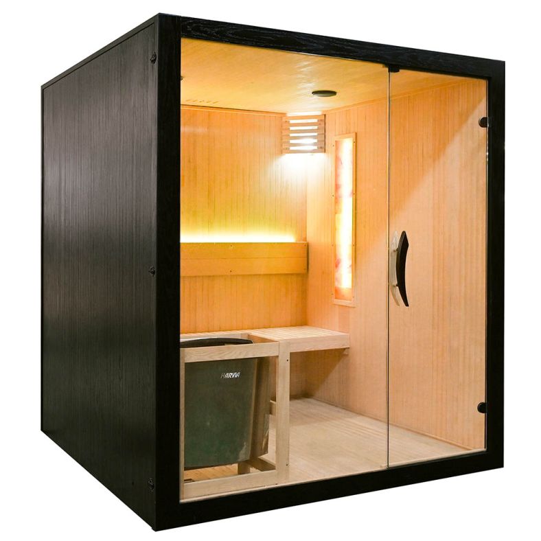 Sauna sucha z piecem EA4S LUX czarna 180 × 180 cm