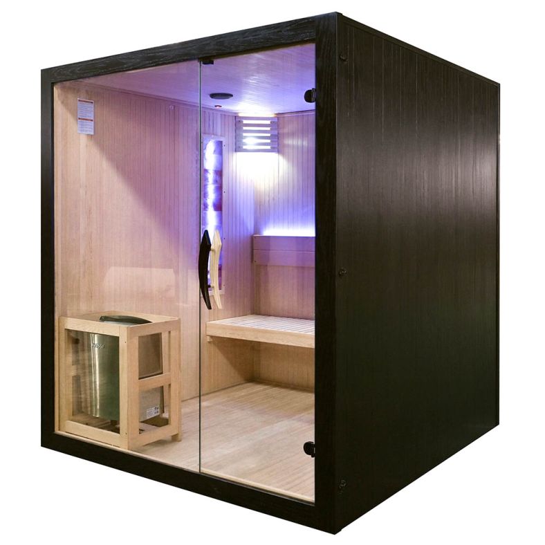 Sauna sucha z piecem EA4S LUX czarna 180 × 180 cm