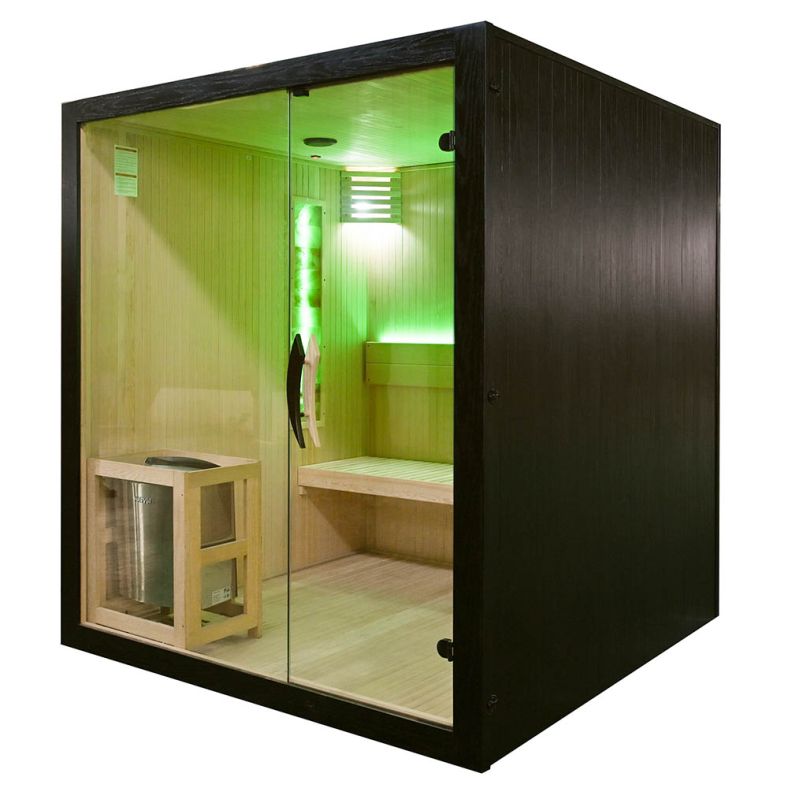 Sauna sucha z piecem EA4S LUX czarna 180 × 180 cm
