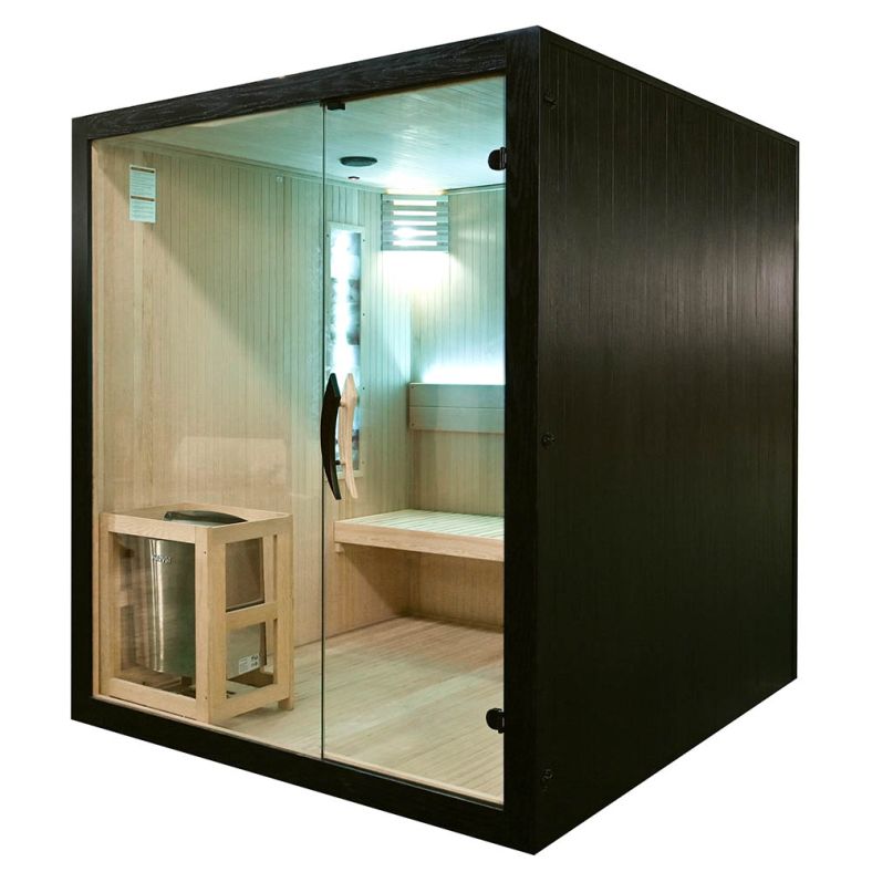 Sauna sucha z piecem EA4S LUX czarna 180 × 180 cm