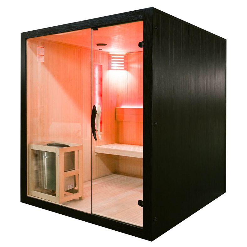 Sauna sucha z piecem EA4S LUX czarna 180 × 180 cm
