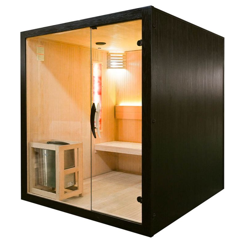 Sauna sucha z piecem EA4S LUX czarna 180 × 180 cm