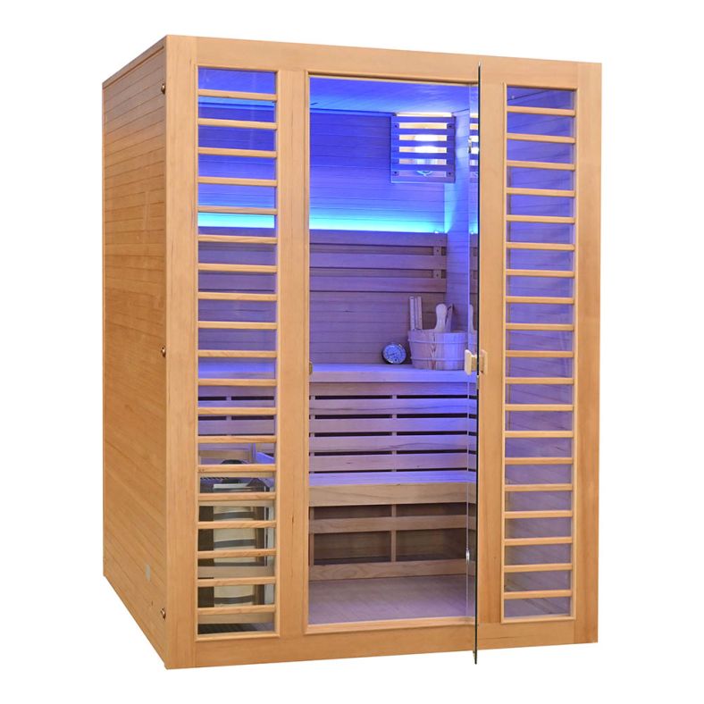 Sauna sucha z piecem EL3S XL 3-osobowa 150 × 150 cm hemlock