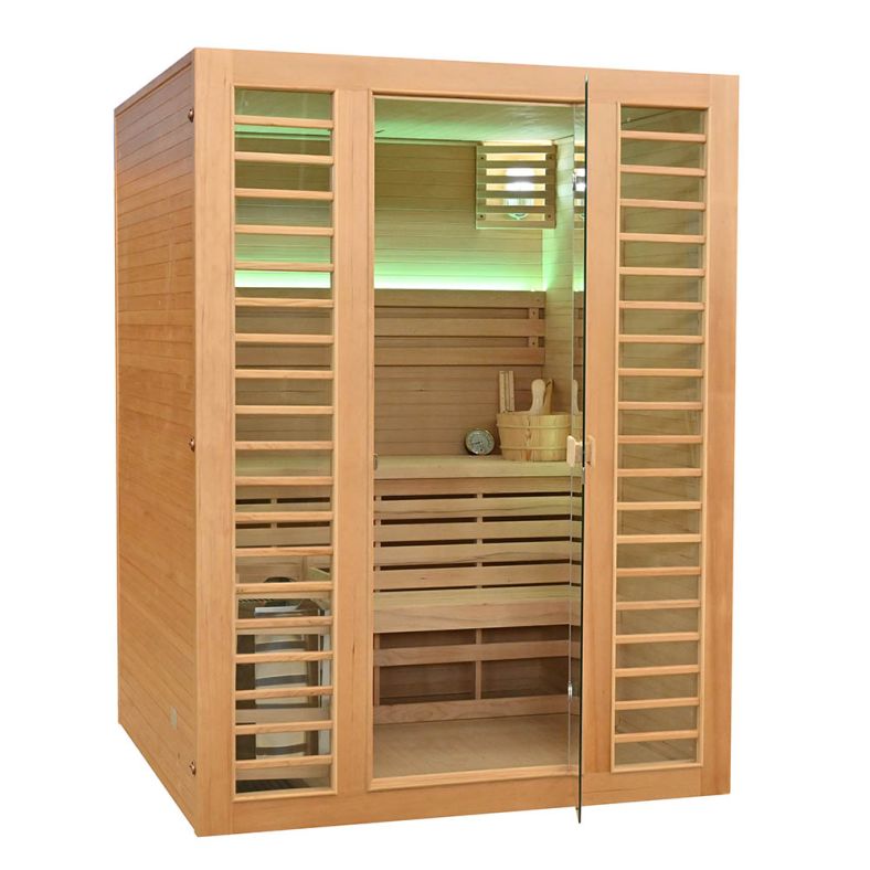 Sauna sucha z piecem EL3S XL 3-osobowa 150 × 150 cm hemlock