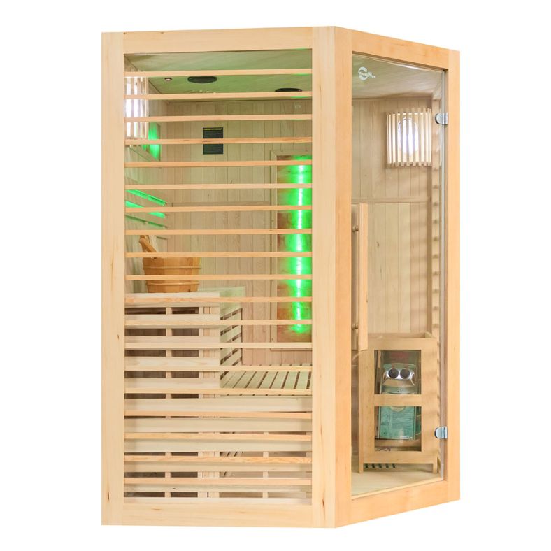 Sauna sucha z piecem EL narożna z drewna hemlock