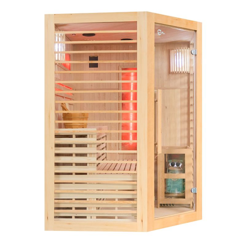 Sauna sucha z piecem EL narożna z drewna hemlock