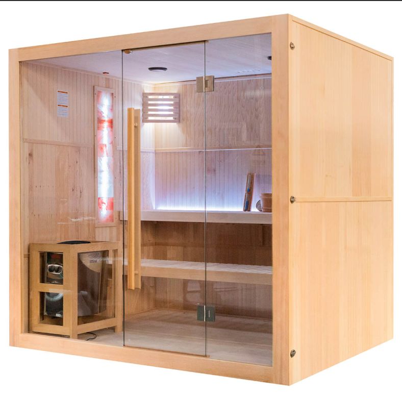 Sauna sucha z piecem EA5S LUX 210 × 160 cm – 4 siedzące lub 2 leżące