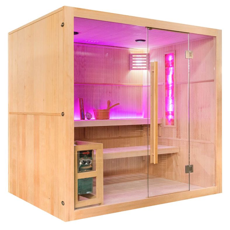Sauna sucha z piecem EA5S LUX 210 × 160 cm – 4 siedzące lub 2 leżące
