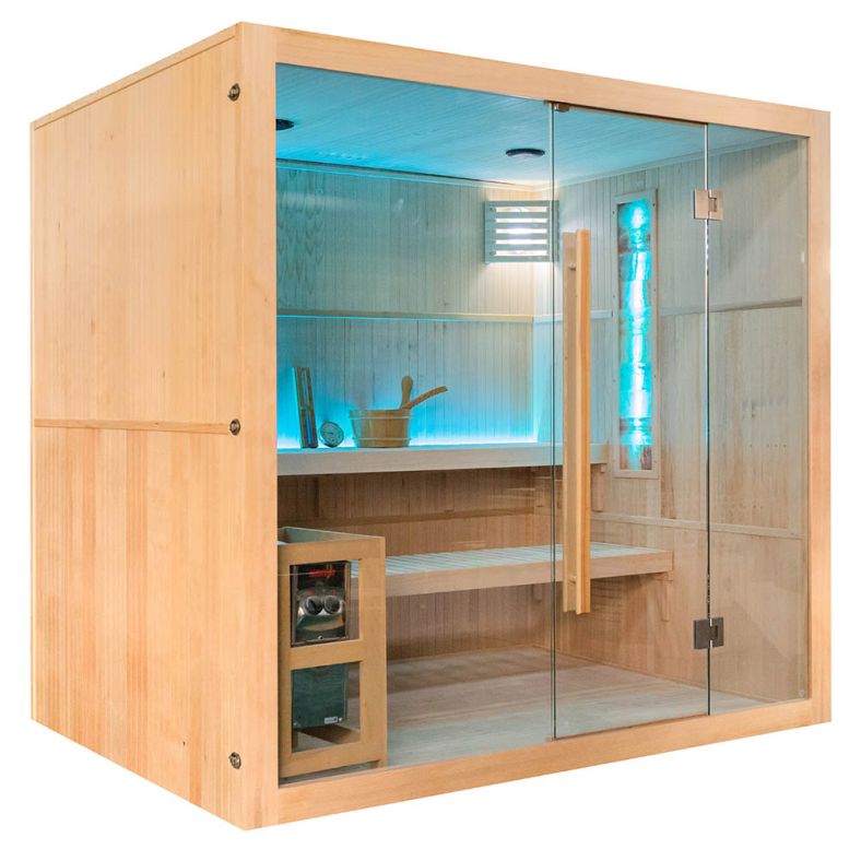 Sauna sucha z piecem EA5S LUX 210 × 160 cm – 4 siedzące lub 2 leżące