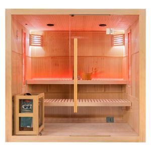 Sauna sucha z piecem EA5S LUX 210 × 160 cm – 4 siedzące lub 2 leżące
